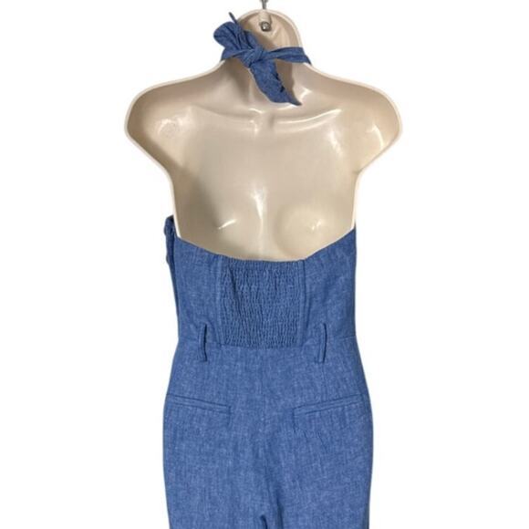 Anthropologie Elevenses Sharlene Halter Linen Blend Denim Jumpsuit Size 6 - Picture 12 of 13